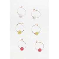Semi-Precious Stone Hoop Earrings 3-Pack, GOLD