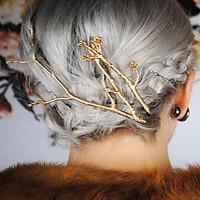 Set of 2 Gold Leaf Branch Shape Hair Clip Barrette Pins for Lady Casul Hair Jewelry