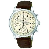 Seiko men\'s brown leather strap chronograph watch