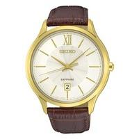 Seiko Mens Brown Leather & Gold Watch