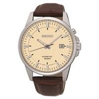 Seiko Mens Brown Leather Kinetic Watch