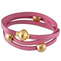 SENCE Snake Gold Plated Three Bead Pink Leather Bracelet V309
