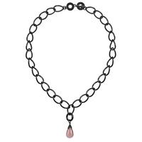 sence fall hematite pink glass tear drop necklet v233