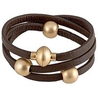 SENCE Snake Gold Plated Beads Brown Leather Bracelet V303