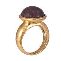 SENCE Nugget Gold Plated Round Grey Agate Ring V195