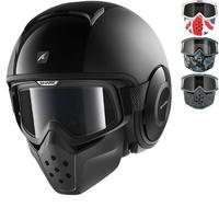 Shark Drak Dual Black Open Face Motorcycle Helmet with Goggle & Mask Kit