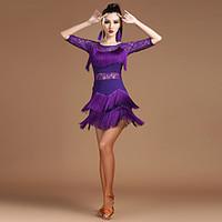 Shall We Latin Dance Dresses Women Spandex Lace Splicing Half Sleeve Royal