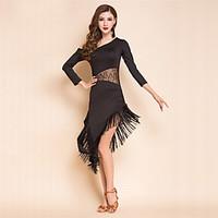 Shall We Latin Dance Dresses Women Spandex Lace 3/4 Length Sleeve Dress