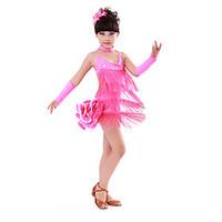 Shall We Latin Dance Children Performance Cotton / Spandex Rhinestones Tassel(s) Dresses 4 Pieces