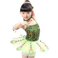 Shall We Ballet Performance Dresses Children Polyester/Tulle Peacock Sequins Dress Red/Green Kids Dance Costumes