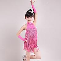 Shall We Latin Dance Dresses Children Performance Spandex Halter Backless Tassel(s) 3 Pieces Dance Costumes