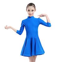 Shall We Children Performance Chinlon Ruched Collar 1 Piece 3/4 Length Sleeve Natural Dress Latin Dance Dresses