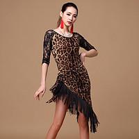 Shall We Latin Dance Outfits Women Polyester/Lace Leopard 2 Pieces Dance Costume