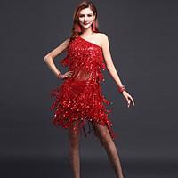 Shall We Latin Dance Outfits Women Performance Polyester Sequins / Tassel 6 Pieces Outfits with Earrings/Wristlet