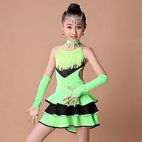 Shall We Latin Dance Dresses Children Performance Spandex Rhinestones / Tassel(s) Kid Dance Costumes