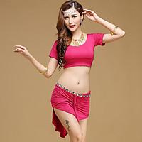 Shall We Latin Dance Outfits Women Performance Modal 2 Pieces Short Sleeve High Skirts Tops