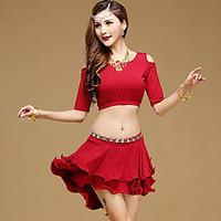 Shall We Latin Dance Outfits Women Performance Modal 2 Pieces Half Sleeve High Skirts Tops