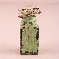 Shabby Chic Table Sign Holder with Metal Flower - Daiquiri Green