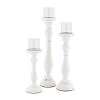 Shabby Chic Spindle Candle Holder Set - White