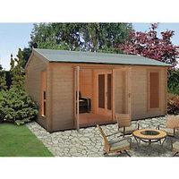 Shire Firestone 3 Room Double Door Log Cabin - 14 x 16 ft - With Assembly