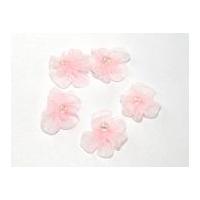 Sheer Organza Ribbon Ruched Flowers with Bead Pale Pink