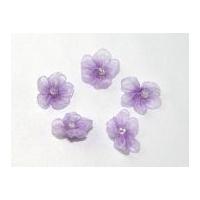 Sheer Organza Ribbon Ruched Flowers with Bead Lilac