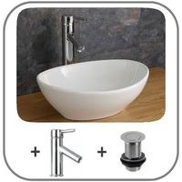 Shaped 40.6cm Messina Countertop White Ceramic basin plus Lever Tap and Waste Set