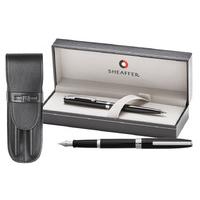 Sheaffer Sagaris Gloss Black Chrome Trim Fountain Pen Ball Pen Set with Pen Pouch