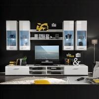 Shot Living Room Furniture Set In White Gloss With LED Light