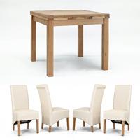 Sherwood Oak 90cm to 160cm Drawleaf Extending Table & 2 or 4 Cream Roll Back Dining Chairs (4 Chairs)
