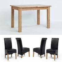 Sherwood Oak Small Extending Dining Table, 1 Bench + 4 Roll Back Dining Chairs - Multiple Colours (Black Roll Back Chairs)