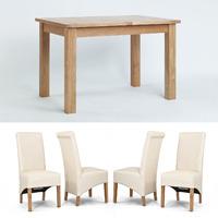 Sherwood Oak Small Extending Dining Table + 4 or 6 Sherwood Oak Cream Rollback Chairs (4 Cream Chairs)