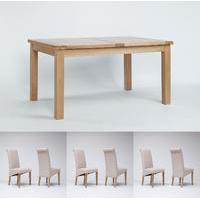 Sherwood Oak Extending Dining Table 1320-1980mm & 6 or 8 Tivoli Oak Fabric Rollback Chairs (6 Beige Chairs)