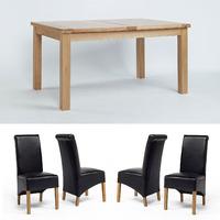 Sherwood Oak Large Extending Dining Table, 1 Bench + 4 Roll Back Dining Chairs - Multiple Colours (Cream Roll Back Chairs)