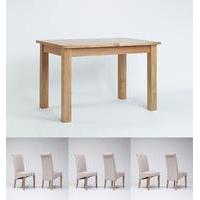 Sherwood Oak Extending Dining Table 1200-1500mm & 4 or 6 Tivoli Oak Rollback Chairs (4 Green Chairs)