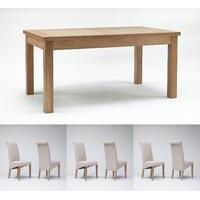 Sherwood Oak Dining Table 1600mm & 4 or 6 Tivoli Oak Fabric Rollback Chairs (6 Beige Chairs)