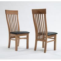 sherwood oak slat back chairs with black seats pair