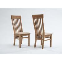 Sherwood Oak Slat Back Chairs with Cream Seats - Pair