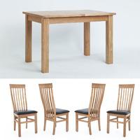 Sherwood Oak Small Extending Dining Table, 1 Bench + 4 Slat Back Dining Chairs - Multiple Colours (Brown Seats)