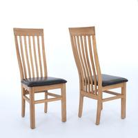 sherwood oak slat back chairs with black seats pair