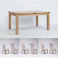 Sherwood Oak Extending Dining Table 1320-1980mm & 6 or 8 Tivoli Oak Fabric Rollback Chairs (6 Purple Chairs)