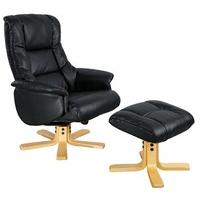 Shanghai Black Leather Recliner Chair and Footstool