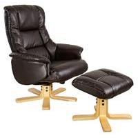 Shanghai Chocolate Leather Recliner Chair and Footstool