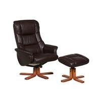 shanghai nut brown leather recliner chair and footstool