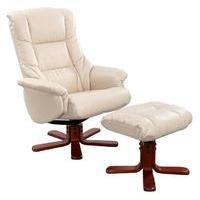 Shanghai Cream Leather Recliner Chair and Footstool