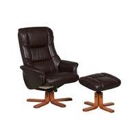 Shanghai Nut Brown Leather Recliner Chair and Footstool