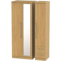 sherwood oak triple wardrobe tall 2 drawer and mirror