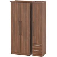 sherwood noche walnut triple wardrobe tall plain with 2 drawer