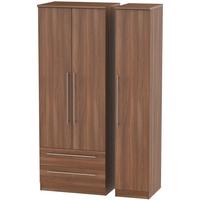 Sherwood Noche Walnut Triple Wardrobe - Tall with 2 Drawer