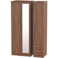 Sherwood Noche Walnut Triple Wardrobe - Tall 2 Drawer and Mirror